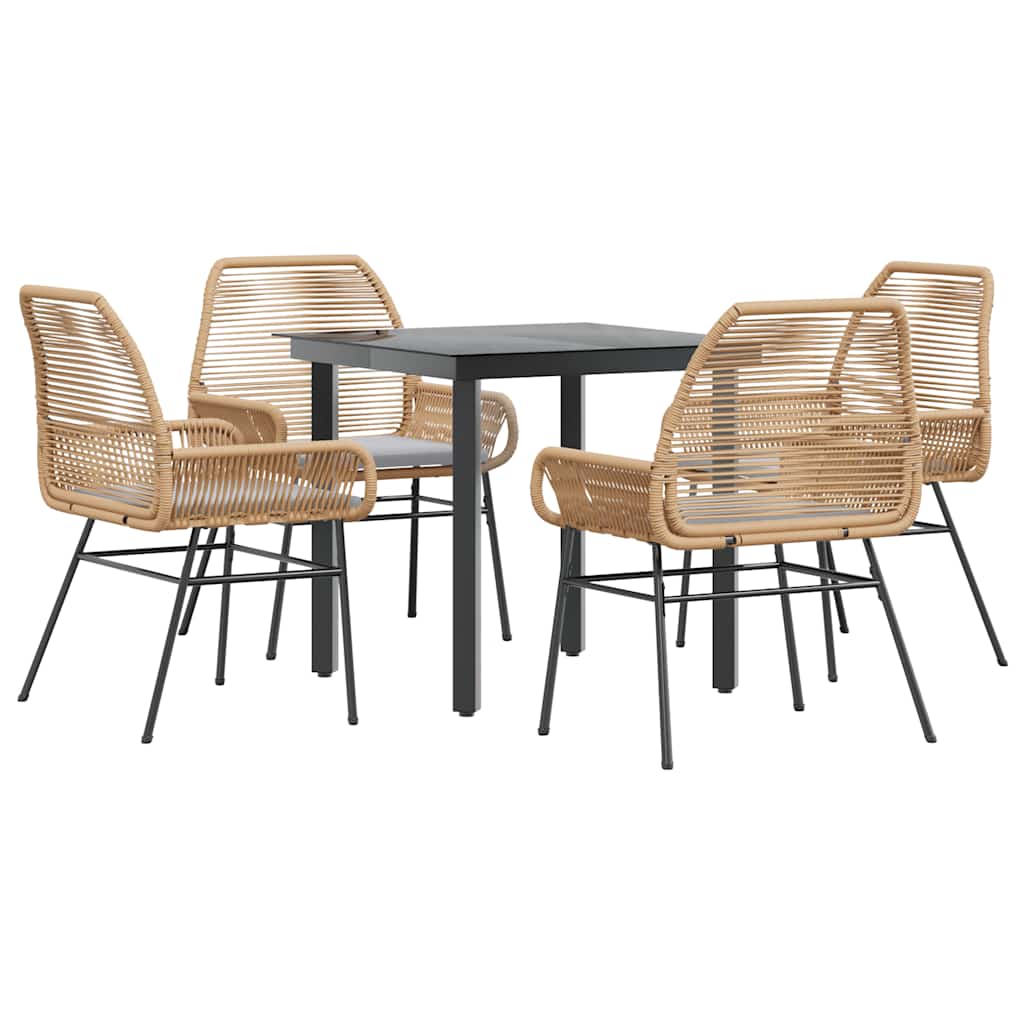 Set da Pranzo da Giardino 5pz con Cuscini Polyrattan Vetro