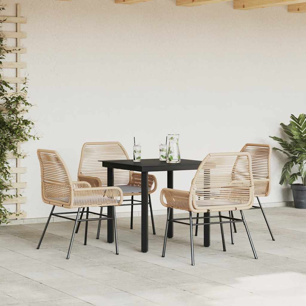 Set da Pranzo da Giardino 5pz con Cuscini Polyrattan Vetro