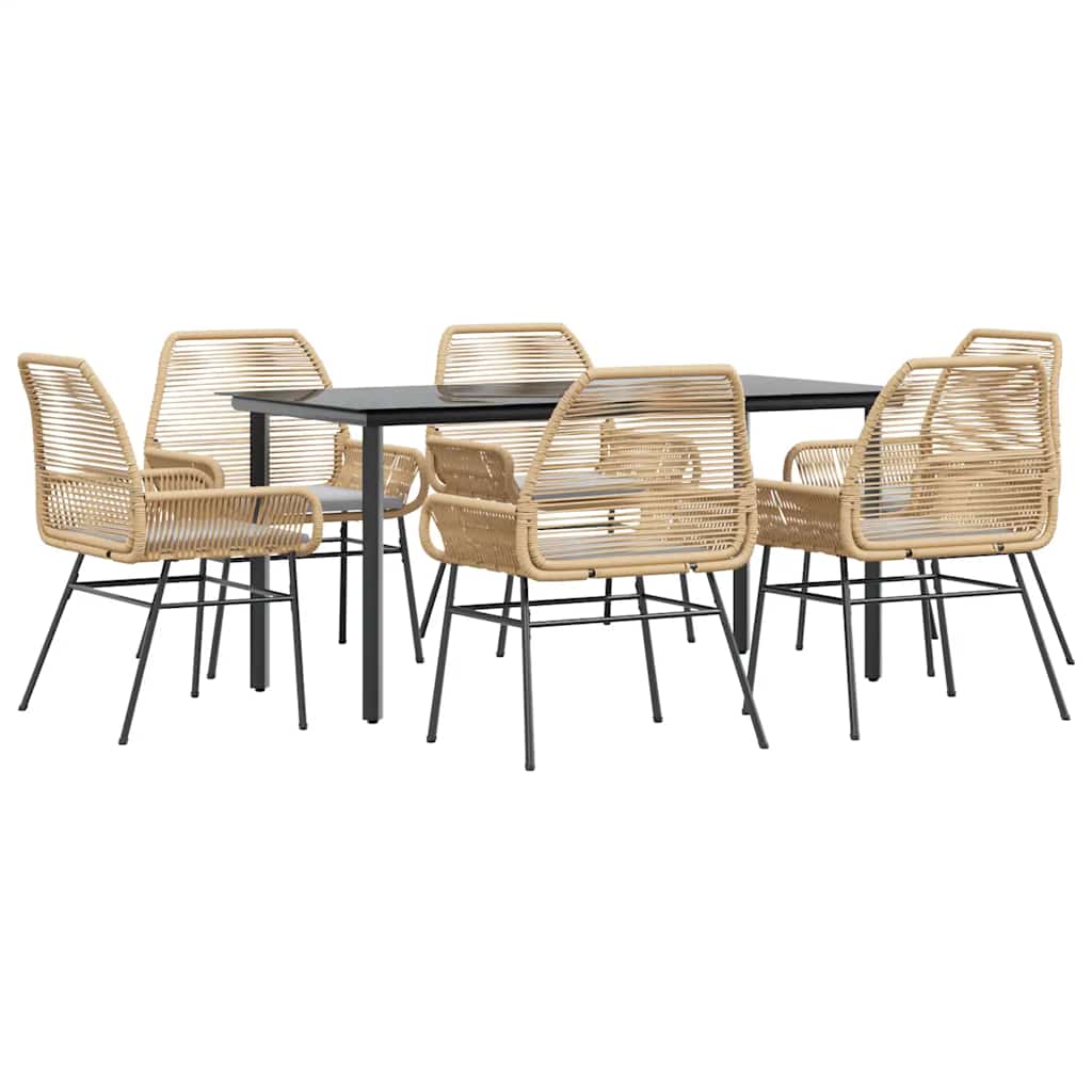 Set Pranzo da Giardino 7pz con Cuscini Marrone Polyrattan Vetro | homemem39