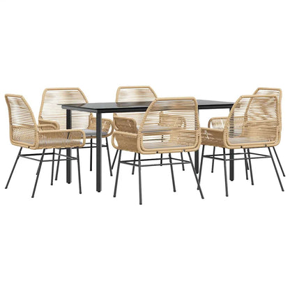 Set Pranzo da Giardino 7pz con Cuscini Marrone Polyrattan Vetro | homemem39