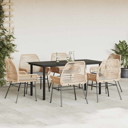 Set Pranzo da Giardino 7pz con Cuscini Marrone Polyrattan Vetro | homemem39