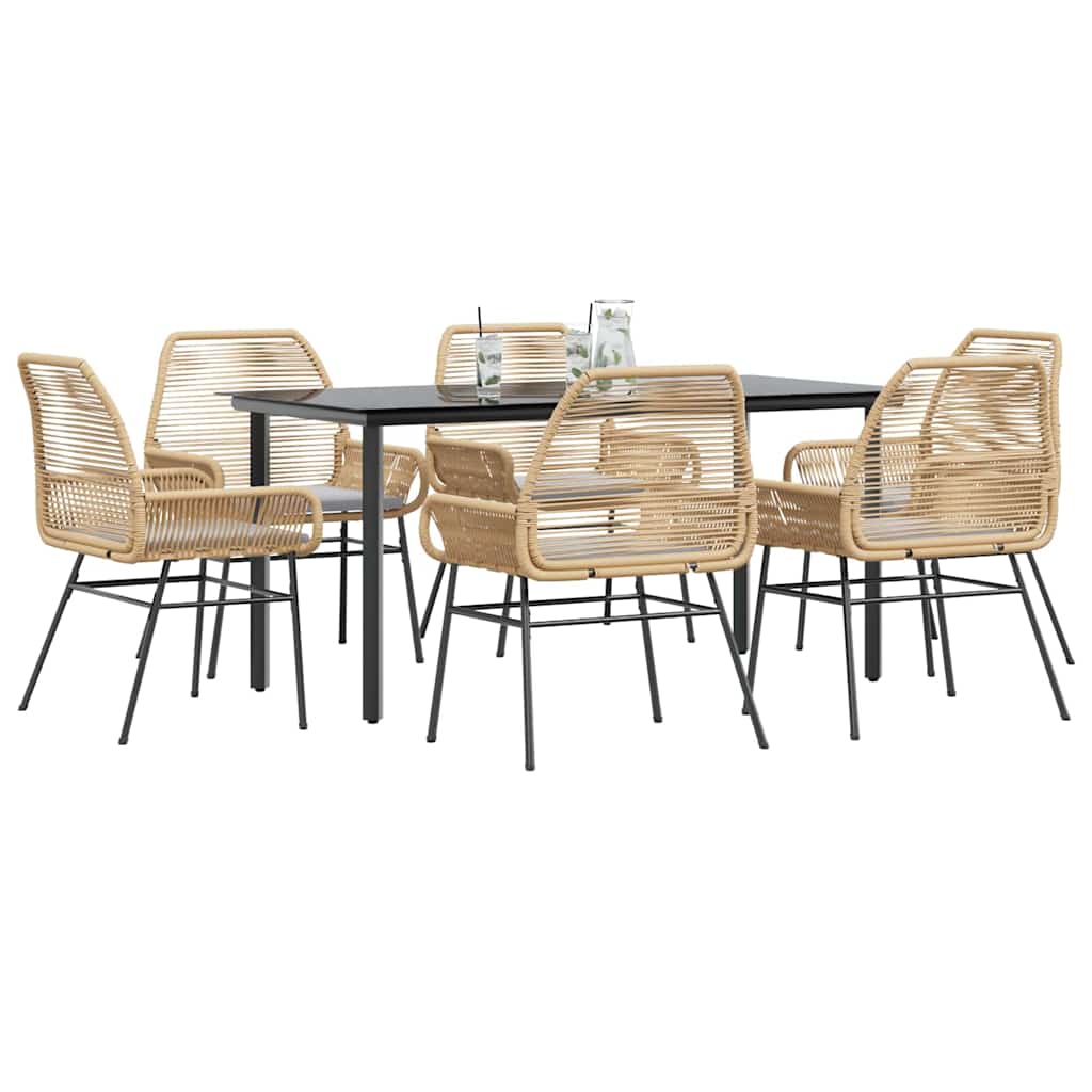 Set Pranzo da Giardino 7pz con Cuscini Marrone Polyrattan Vetro | homemem39