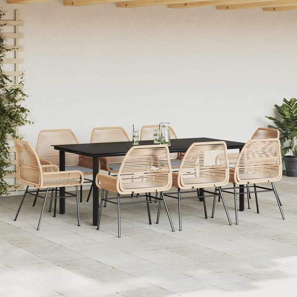 Set da Pranzo da Giardino 9 pz con Cuscini Polyrattan Vetro