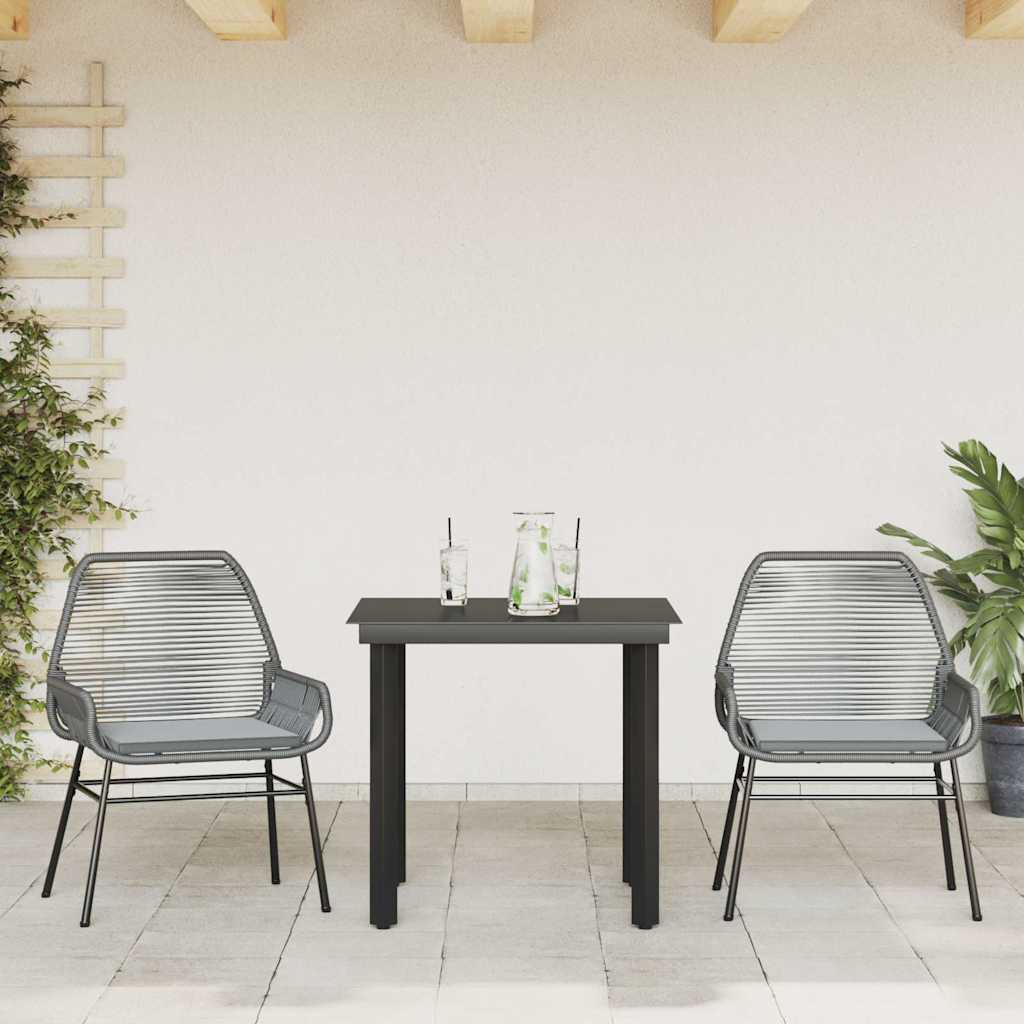 Set da Pranzo da Giardino 3 pz con Cuscini in Polyrattan Vetro | homemem39