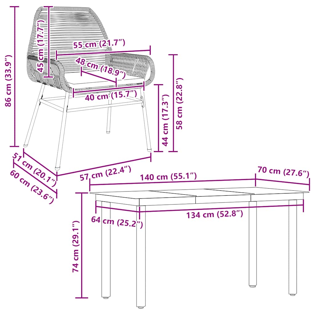 Set da Pranzo da Giardino 5 pz con Cuscini Polyrattan Vetro | homemem39