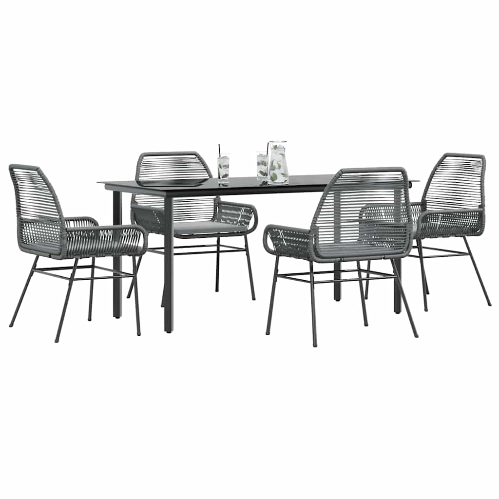 Set da Pranzo da Giardino 5 pz con Cuscini Polyrattan Vetro | homemem39