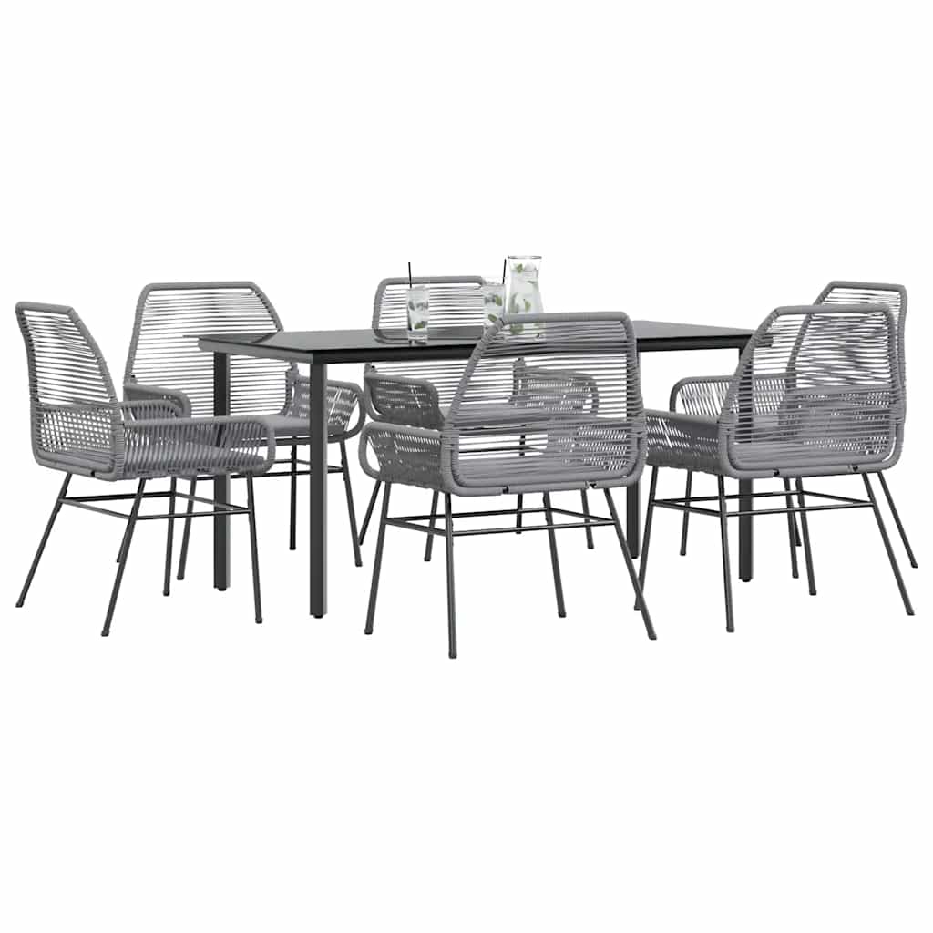Set da Pranzo da Giardino 7 pz con Cuscini Polyrattan Vetro | homemem39