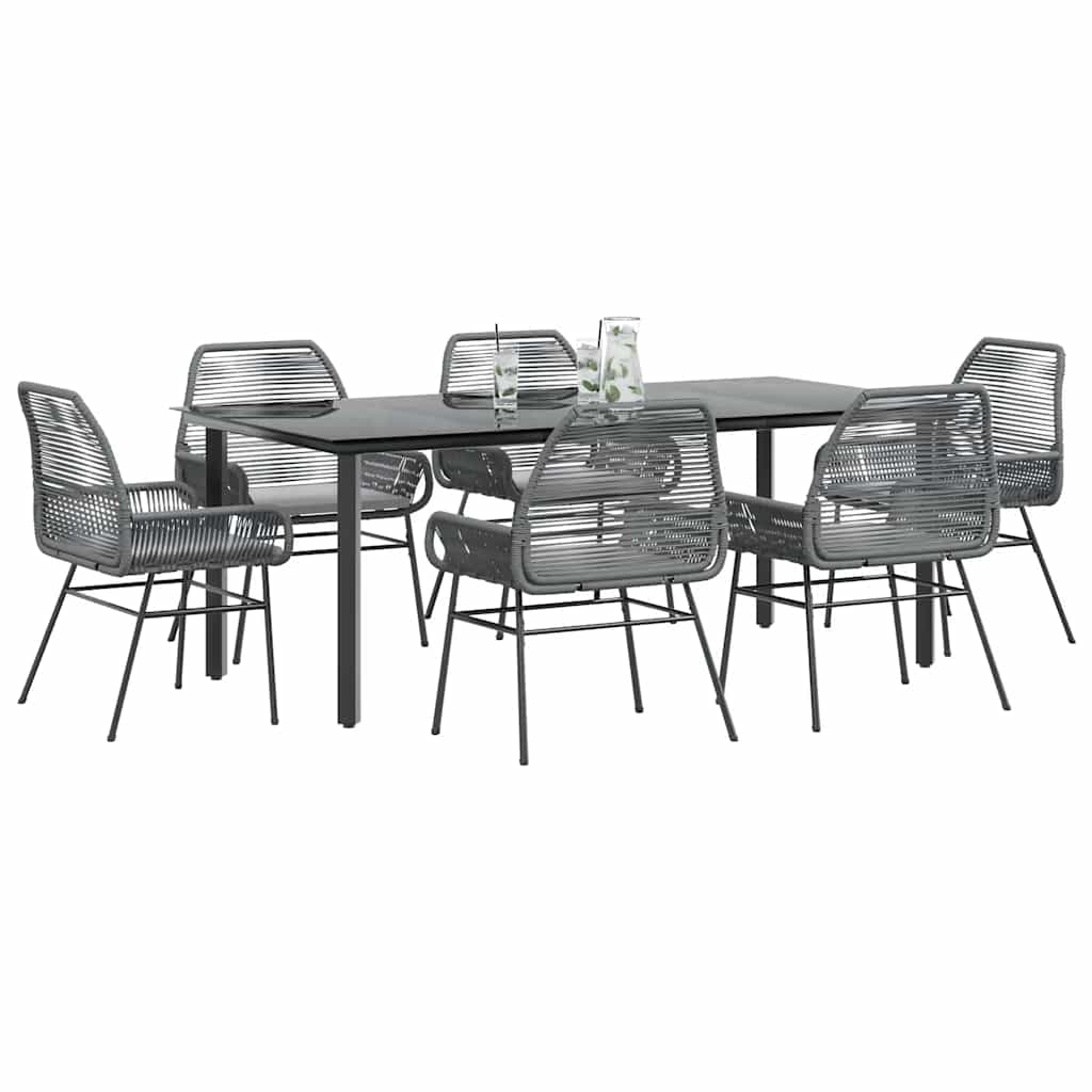 Set da Pranzo da Giardino 7 pz con Cuscini Polyrattan Vetro | homemem39