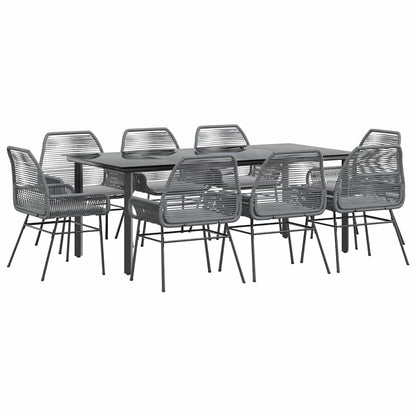 Set da Pranzo da Giardino 9 pz con Cuscini Polyrattan Vetro