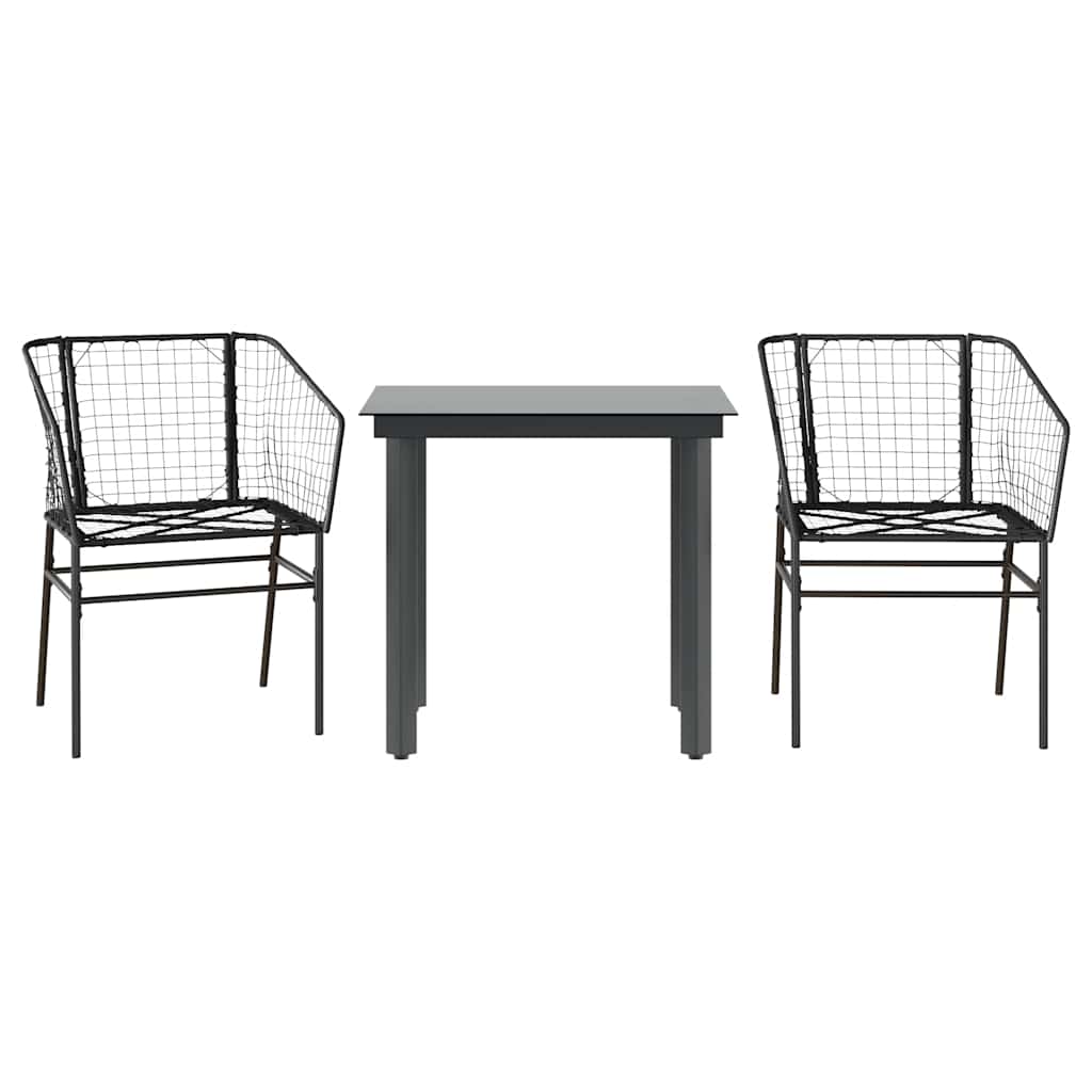 Set Mobili da Pranzo per Giardino 3 pz Nero Polyrattan Vetro | homemem39