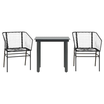 Set Mobili da Pranzo per Giardino 3 pz Nero Polyrattan Vetro | homemem39
