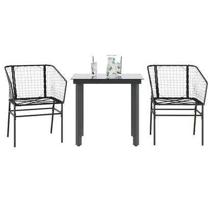 Set Mobili da Pranzo per Giardino 3 pz Nero Polyrattan Vetro | homemem39
