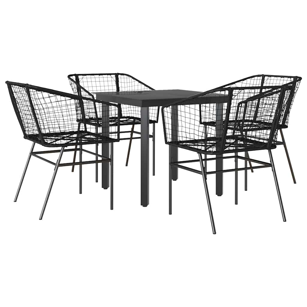 Set Mobili da Pranzo per Giardino 5 pz Nero Polyrattan Vetro - homemem39