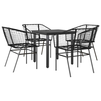 Set Mobili da Pranzo per Giardino 5 pz Nero Polyrattan Vetro - homemem39