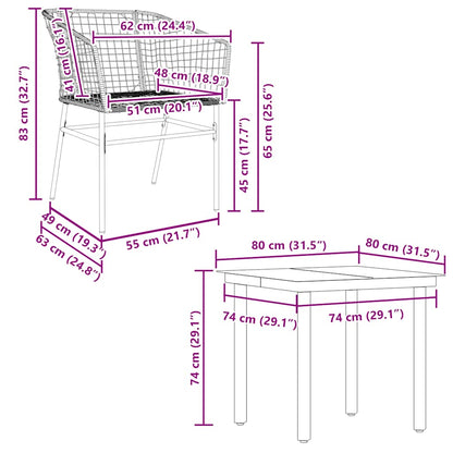Set Mobili da Pranzo per Giardino 5 pz Nero Polyrattan Vetro - homemem39