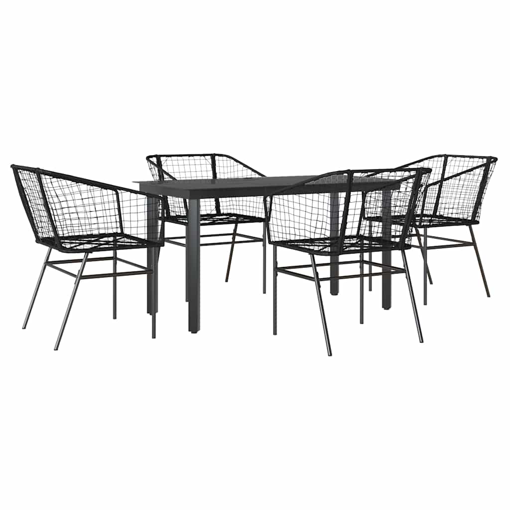 Set Mobili da Pranzo per Giardino 5 pz Nero Polyrattan Vetro | homemem39