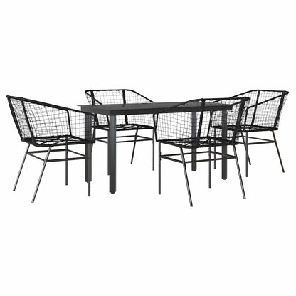 Set Mobili da Pranzo per Giardino 5 pz Nero Polyrattan Vetro | homemem39