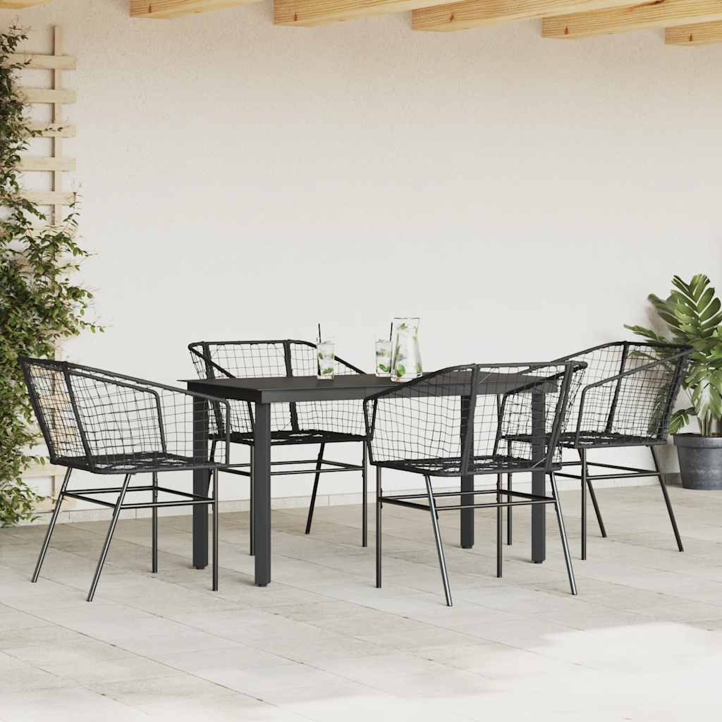 Set Mobili da Pranzo per Giardino 5 pz Nero Polyrattan Vetro | homemem39