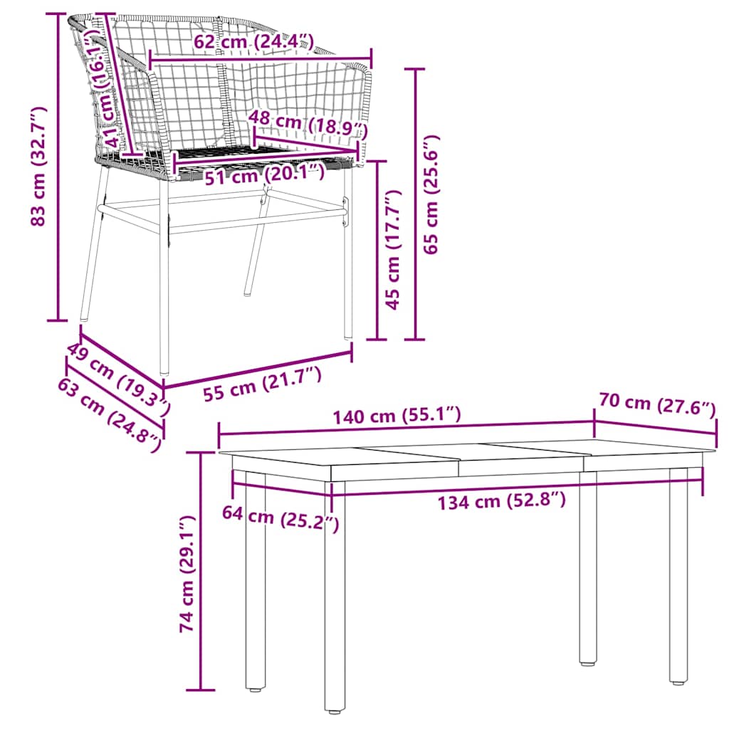 Set Mobili da Pranzo per Giardino 5 pz Nero Polyrattan Vetro | homemem39