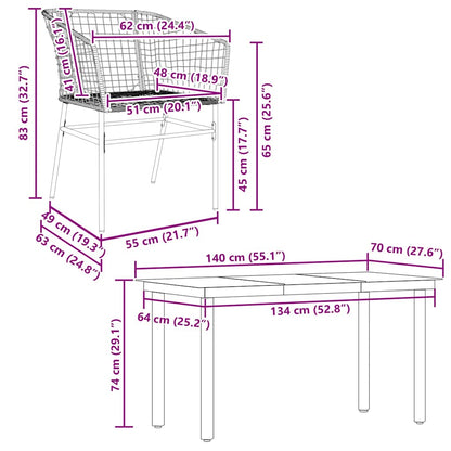 Set Mobili da Pranzo per Giardino 5 pz Nero Polyrattan Vetro | homemem39