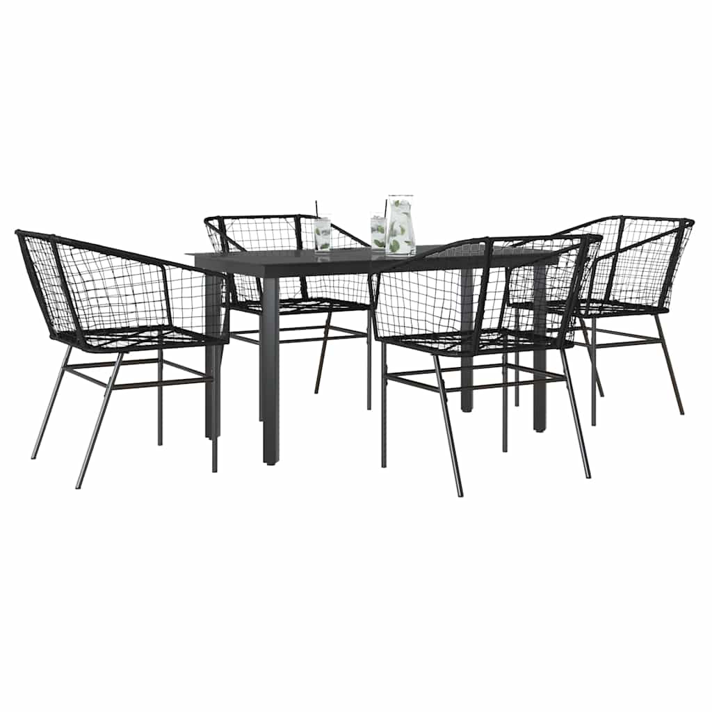 Set Mobili da Pranzo per Giardino 5 pz Nero Polyrattan Vetro | homemem39