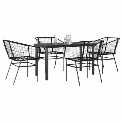 Set Mobili da Pranzo per Giardino 5 pz Nero Polyrattan Vetro | homemem39
