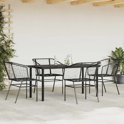 Set Mobili da Pranzo per Giardino 5 pz Nero Polyrattan Vetro | homemem39