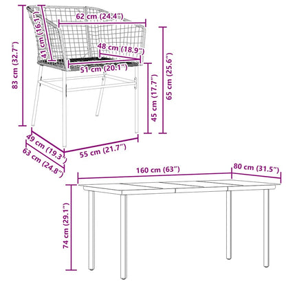 Set Mobili da Pranzo per Giardino 5 pz Nero Polyrattan Vetro | homemem39