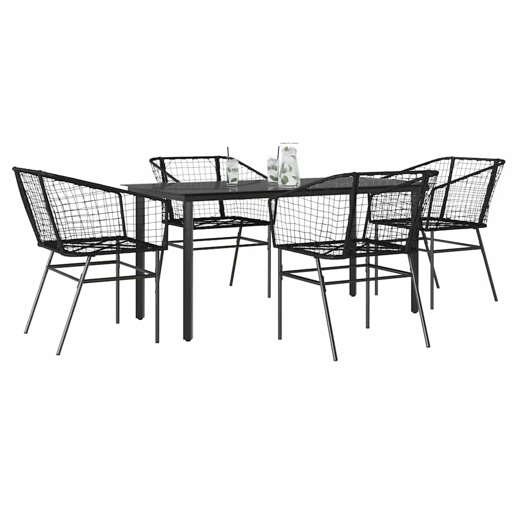 Set Mobili da Pranzo per Giardino 5 pz Nero Polyrattan Vetro | homemem39