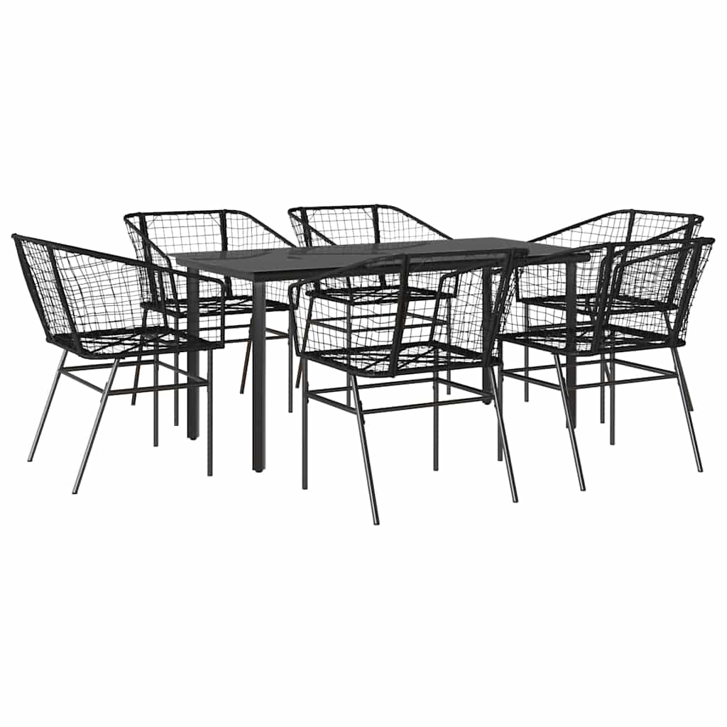 Set Pranzo da Giardino 7 pz Nero Polyrattan Vetro | homemem39