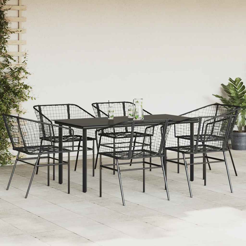 Set Pranzo da Giardino 7 pz Nero Polyrattan Vetro | homemem39
