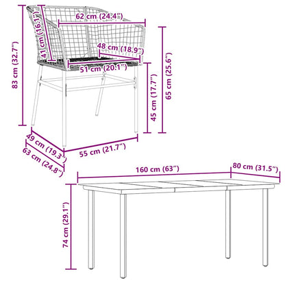 Set Pranzo da Giardino 7 pz Nero Polyrattan Vetro | homemem39