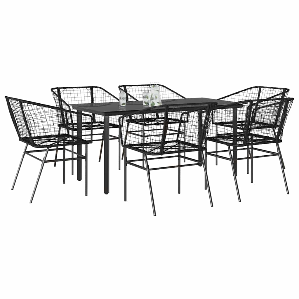 Set Pranzo da Giardino 7 pz Nero Polyrattan Vetro | homemem39