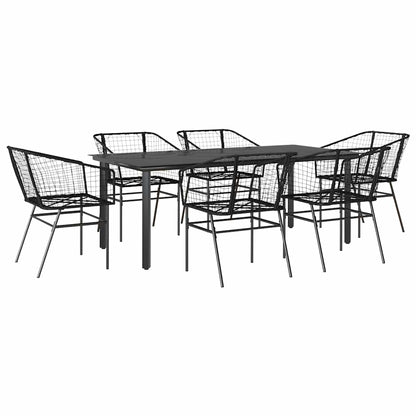 Set Pranzo da Giardino 7 pz Nero Polyrattan Vetro | homemem39