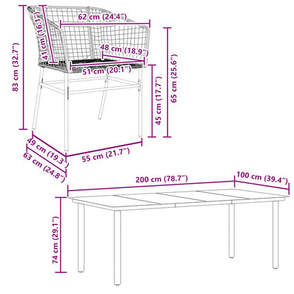 Set Pranzo da Giardino 7 pz Nero Polyrattan Vetro | homemem39