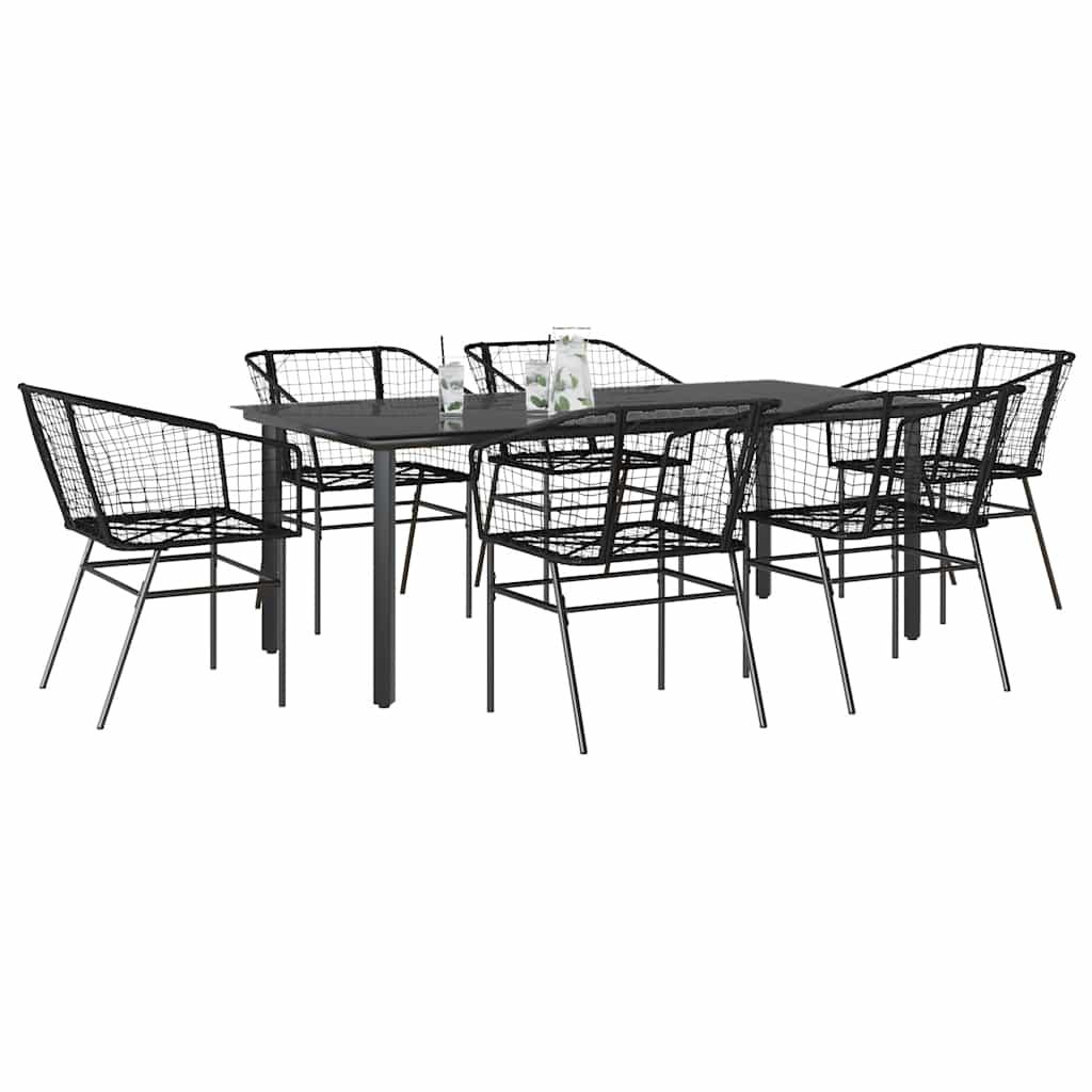 Set Pranzo da Giardino 7 pz Nero Polyrattan Vetro | homemem39