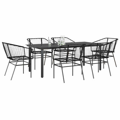 Set Pranzo da Giardino 7 pz Nero Polyrattan Vetro | homemem39