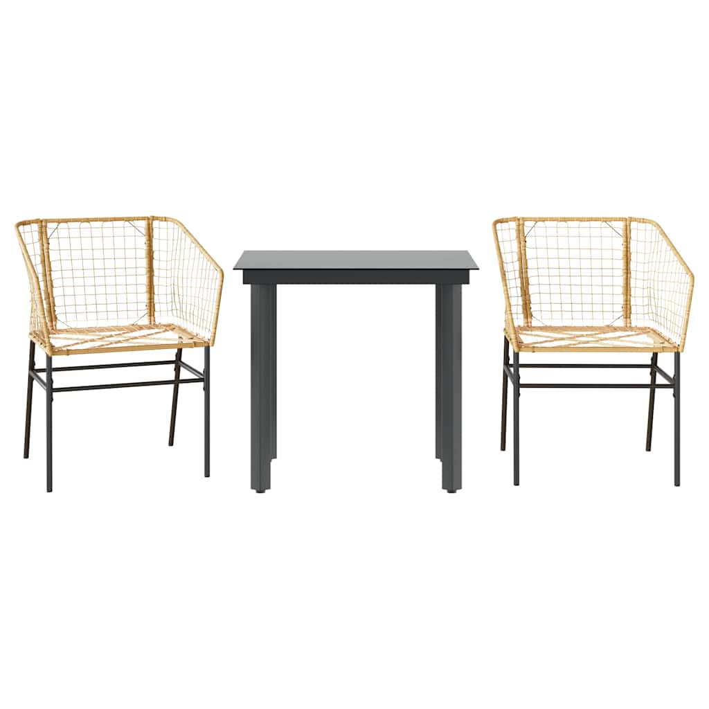 Set da Pranzo da Giardino 3 pz Marrone in Polyrattan Vetro | homemem39