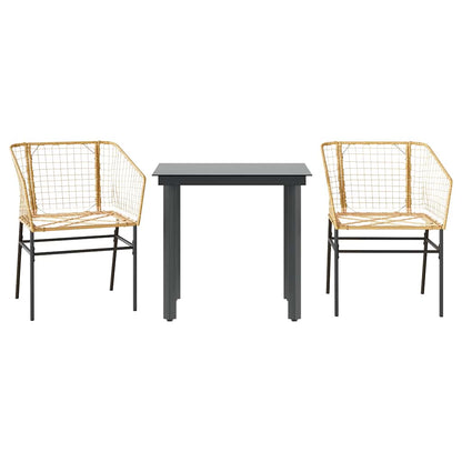 Set da Pranzo da Giardino 3 pz Marrone in Polyrattan Vetro | homemem39