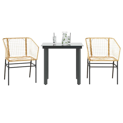 Set da Pranzo da Giardino 3 pz Marrone in Polyrattan Vetro | homemem39