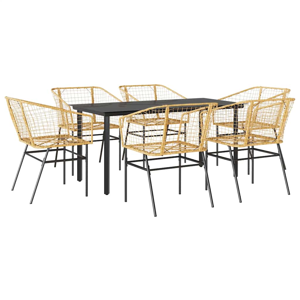 Set Pranzo da Giardino 7pz Marrone Polyrattan Vetro | homemem39