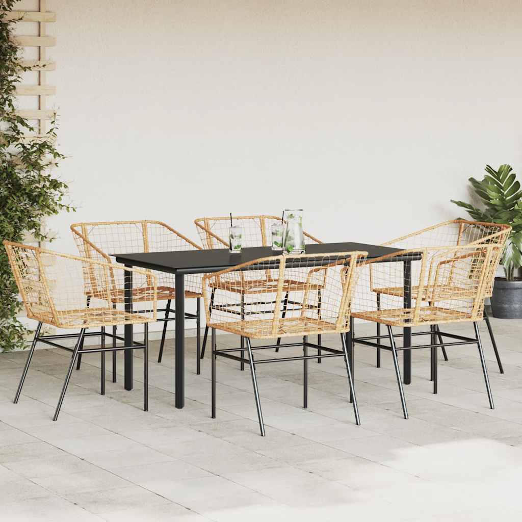 Set Pranzo da Giardino 7pz Marrone Polyrattan Vetro | homemem39