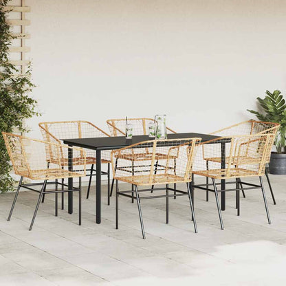 Set Pranzo da Giardino 7pz Marrone Polyrattan Vetro | homemem39