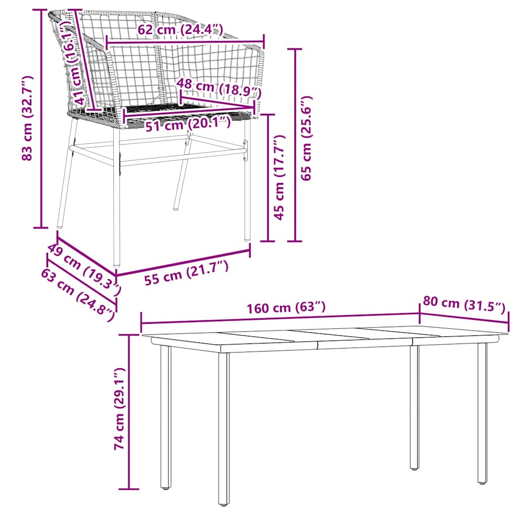 Set Pranzo da Giardino 7pz Marrone Polyrattan Vetro | homemem39