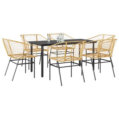 Set Pranzo da Giardino 7pz Marrone Polyrattan Vetro | homemem39