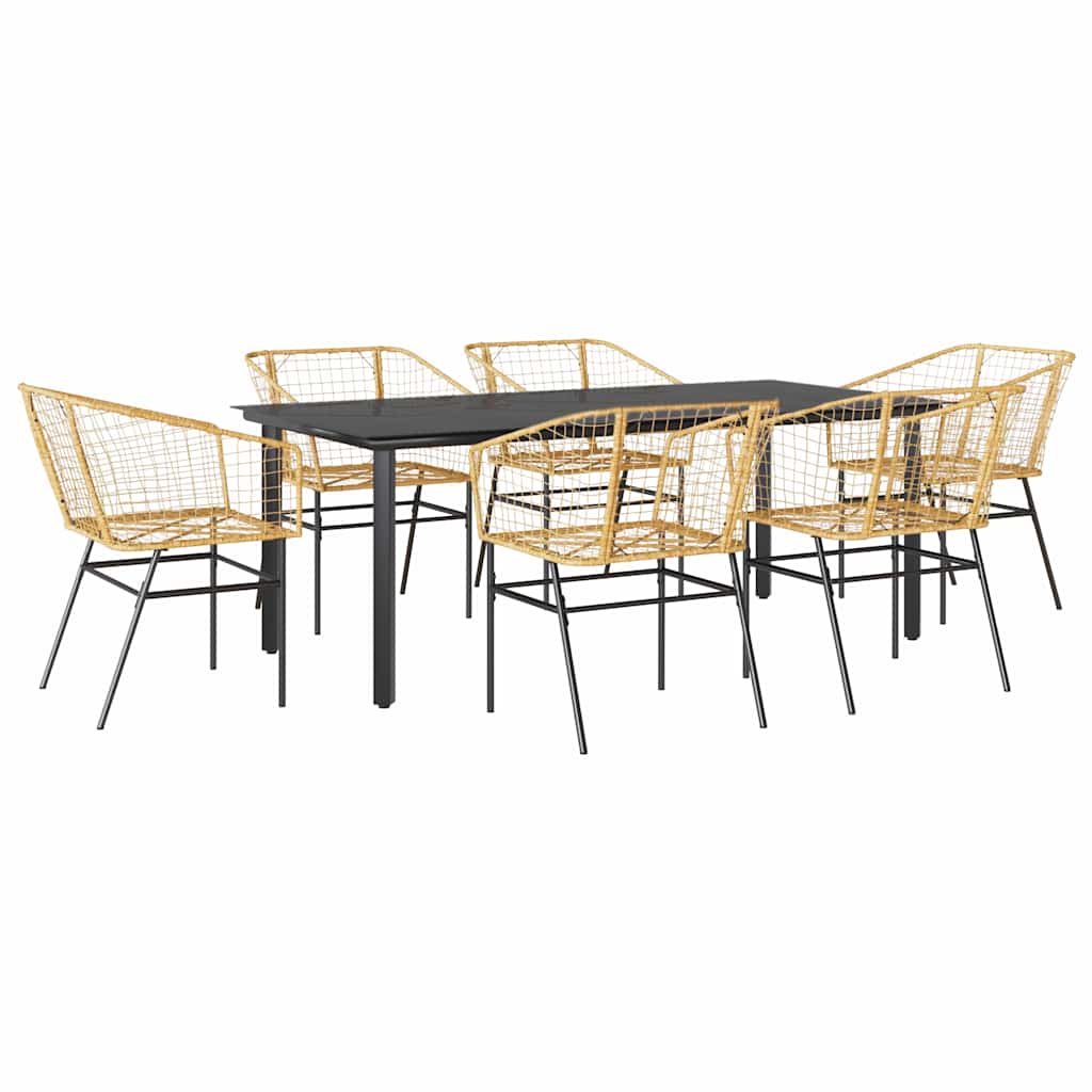 Set Pranzo da Giardino 7pz Marrone Polyrattan Vetro | homemem39