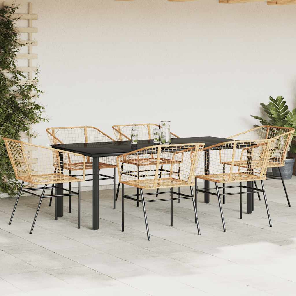 Set Pranzo da Giardino 7pz Marrone Polyrattan Vetro | homemem39