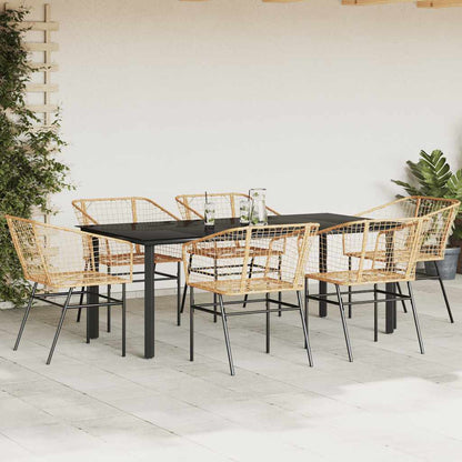 Set Pranzo da Giardino 7pz Marrone Polyrattan Vetro | homemem39