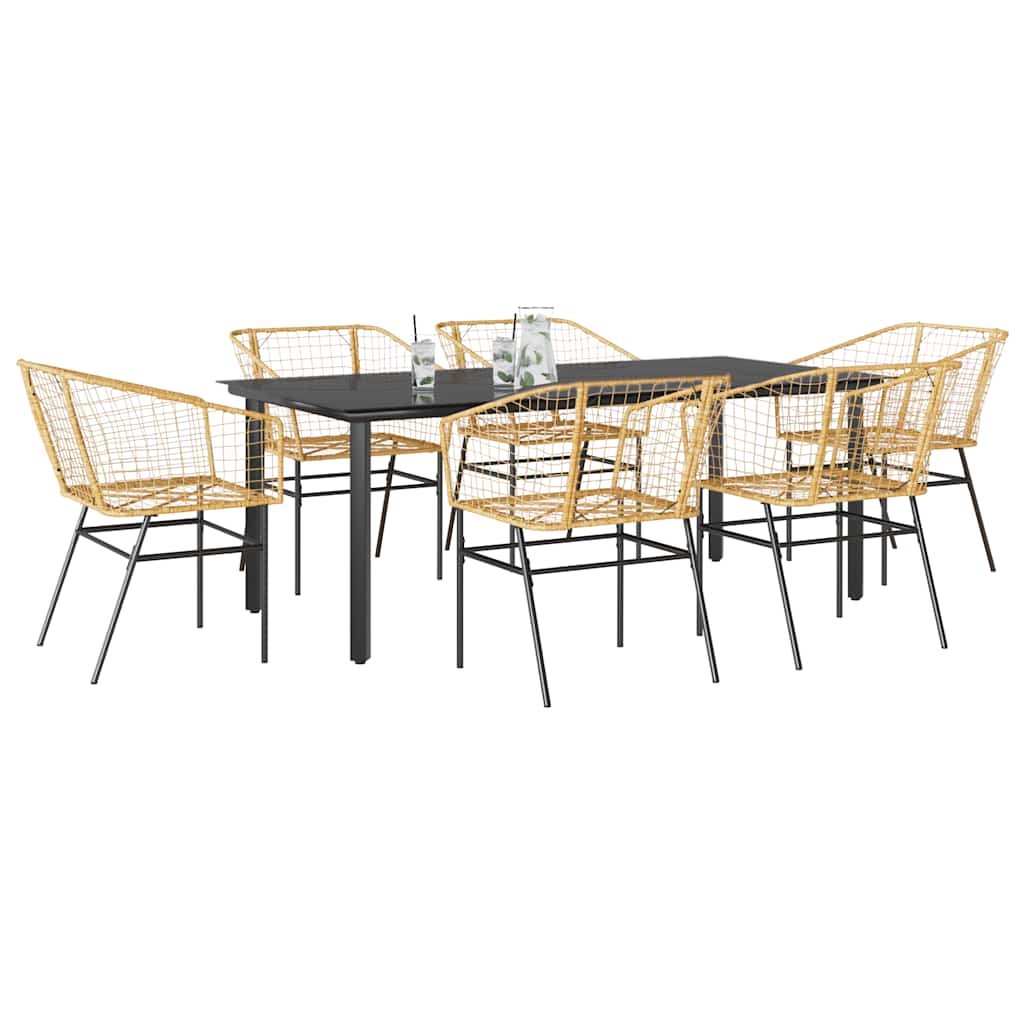 Set Pranzo da Giardino 7pz Marrone Polyrattan Vetro | homemem39