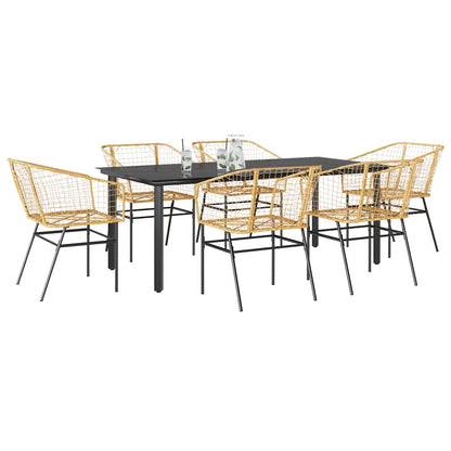 Set Pranzo da Giardino 7pz Marrone Polyrattan Vetro | homemem39